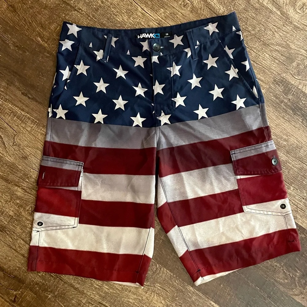 💎2/$22~Mens HAWK American Flag Board Shorts~29 - Picture 2 of 7